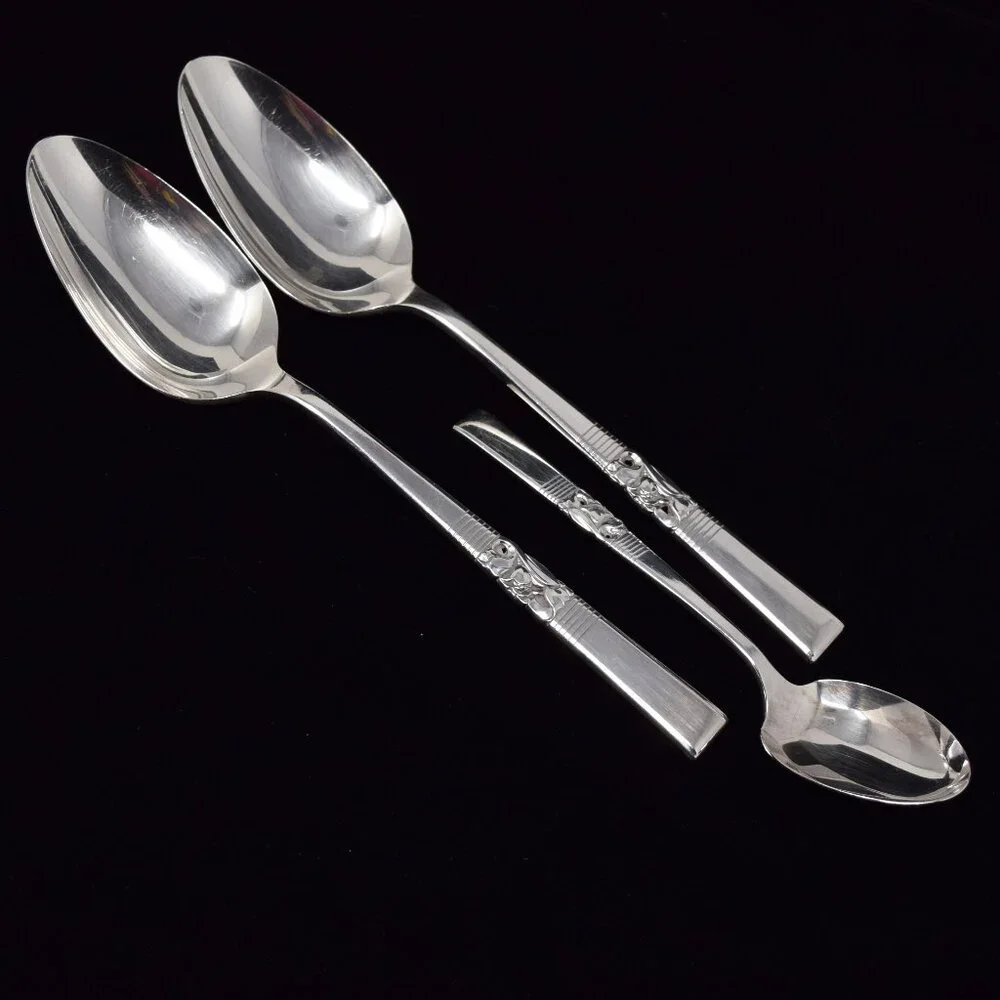 Oneida Community Morning Star 2 Solid Serving Spoons & 1 Sugar Spoon Silverplate